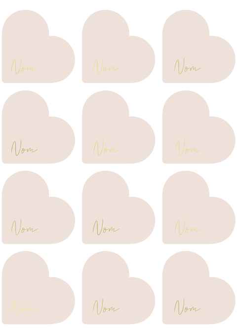 Marque-place en forme de cœur avec dorure  | 6,5x6,5 CM