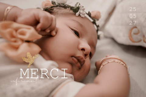 Carte de remerciement de baptême avec photo et colombe dorée