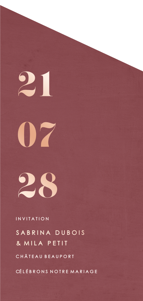 Faire-part moderne en forme spéciale et dorure rosée