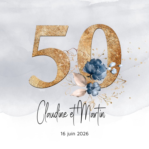 Invitation élégante pour noces d'or avec fleurs en aquarelle