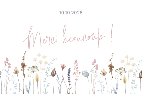 Carte de remerciement avec des fleurs séchées