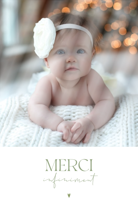 Carte de remerciement de baptême dans des teintes vertes et photo