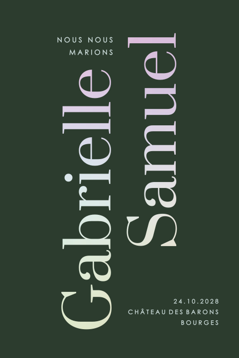 Faire-part de mariage moderne avec holographie sur fond vert