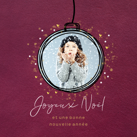 Carte de voeux carrée et avec photo dans une boule de Noël