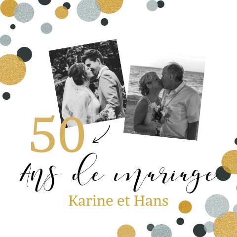 Invitation  noces d'or avec des confettis et des photos