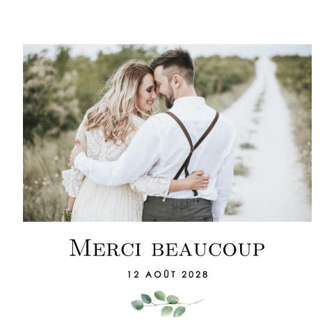 Carte de remerciement élégante avec une branche d'eucalyptus