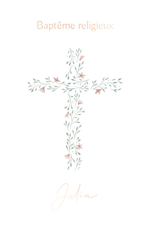 Carte de remerciement de baptême avec croix formée par des brindilles