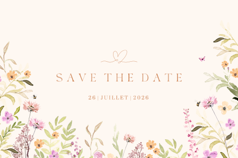 Save the date floral avec cœur en vernis