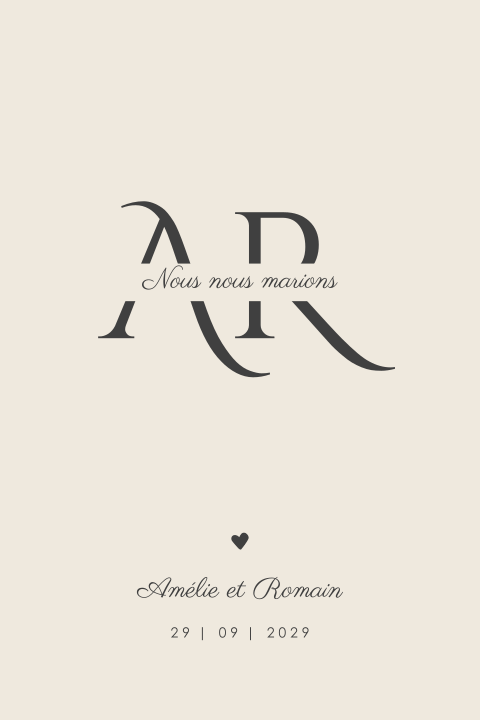 Faire-part de mariage élégant avec jolies initiales