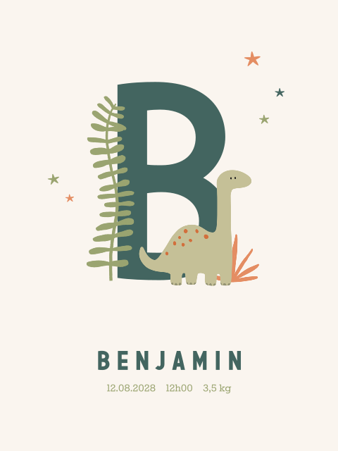 Affiche pour la chambre de bébé avec des dinosaures