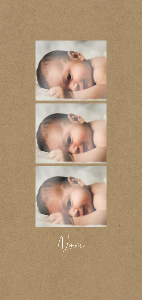 Faire-part de naissance à créer avec 3 photos et kraft-look