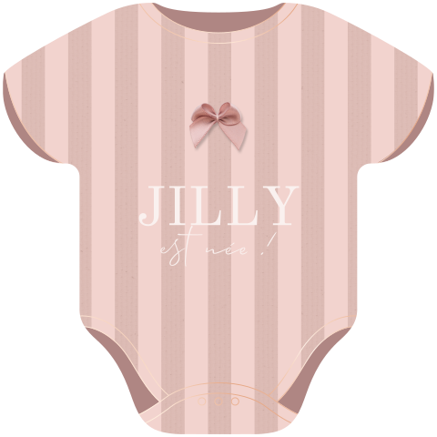 Faire-part de naissance en forme de body rose avec rayures I Nœud optionnel