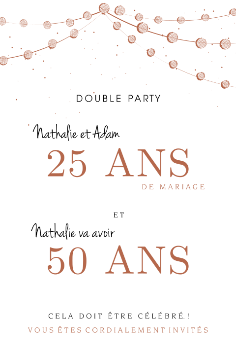 Carte d'invitation élégante à un double party avec des guirlandes.