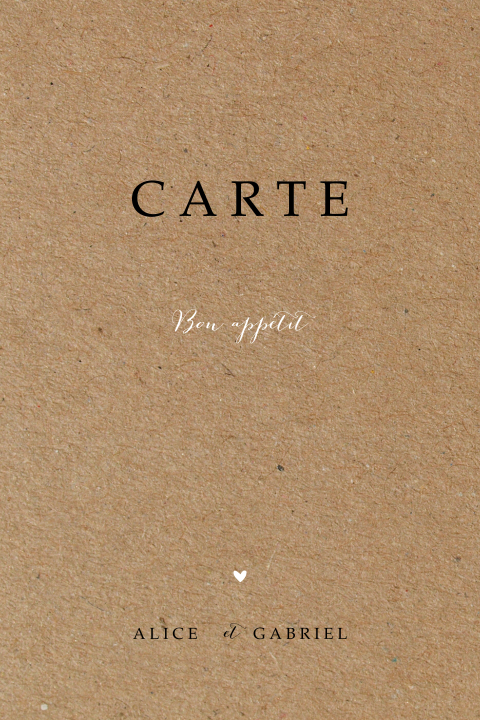 Carte de menu aspect kraft avec un petit cœur blanc
