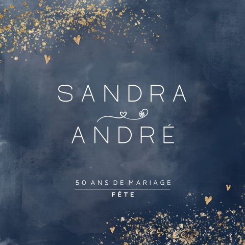 Invitation noces d'or avec paillettes jaune-or.