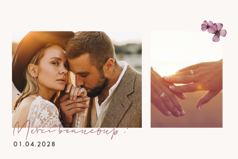 Carte de remerciement avec fleurs , photos et coins arrondis