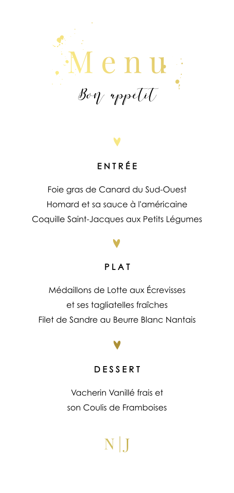 Carte de menu élégante avec dorures
