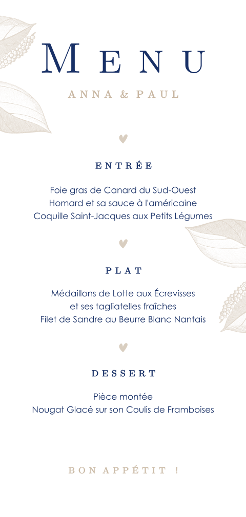 Carte de menu classique avec des fleurs brunes