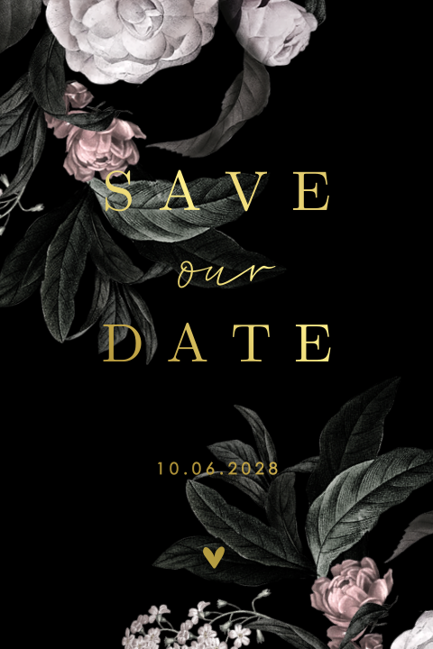 Save the date romantique avec des dorures et fleurs