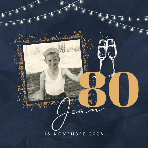 Carte d'invitation pour l'anniversaire avec accents dorés