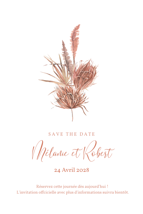Save the date avec un dessin de fleurs séchées