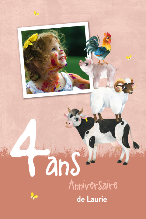 Invitation d'anniversaire avec animaux de la ferme