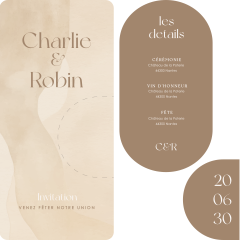 Faire-part de mariage moderne dans les tons beige et marron