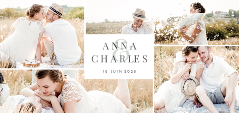 Faire-part de mariage au format panoramique avec photos.
