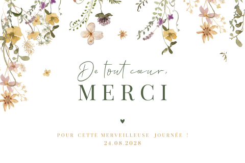 Carte de remerciement de mariage Délicatesse champêtre