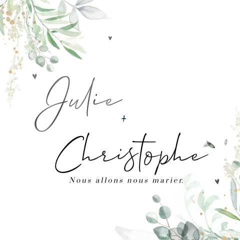 Faire-part de mariage avec des branches vertes