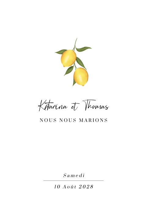 Faire-part de mariage avec coins arrondis et citrons
