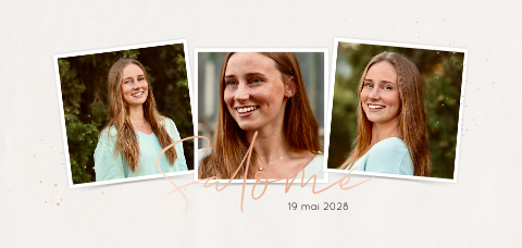 Faire-part de confirmation en dorure rosée avec photos