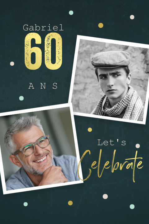 Carte d'invitation élégante pour les 60 ans avec photos et confettis