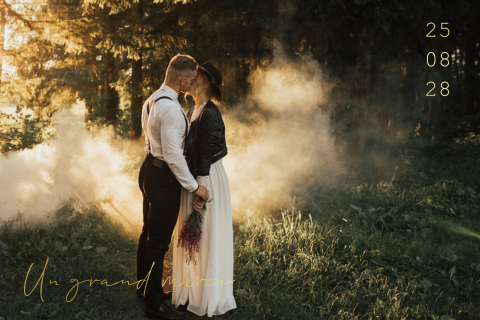 Carte de remerciement élégante avec date et merci en dorure et photo