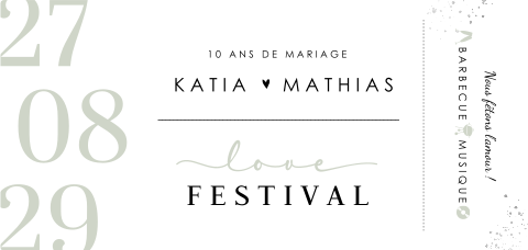 Invitation pour les noces d''Étain en format billet avec grande date