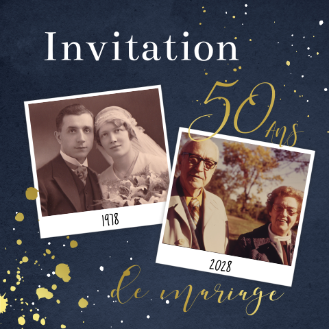 Carte d'invitation pour des noces d'or avec des dorures