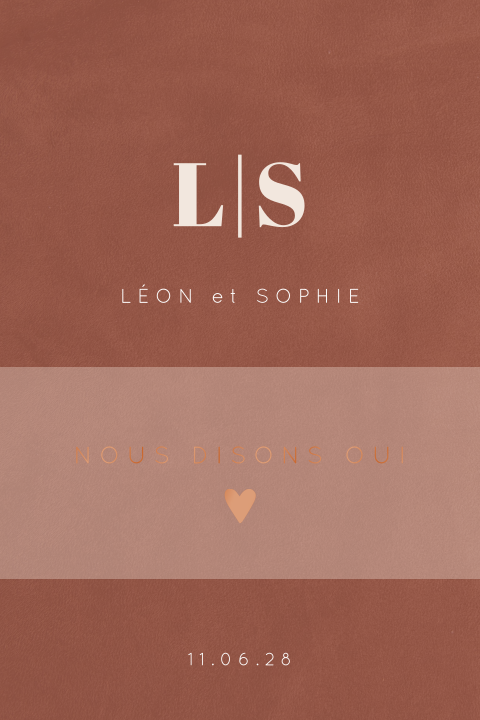 Faire-part de mariage moderne avec initiales sur aspect velours