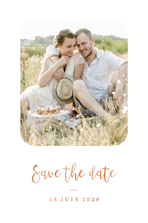 Save the date avec photo personnalisée et date en vernis