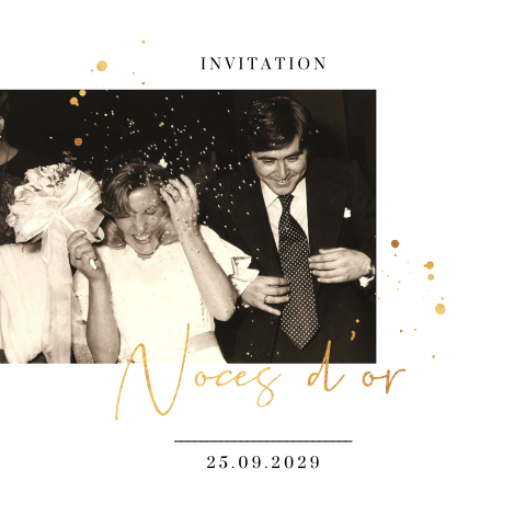 Invitation anniversaire mariage avec photo et détails jaune-or