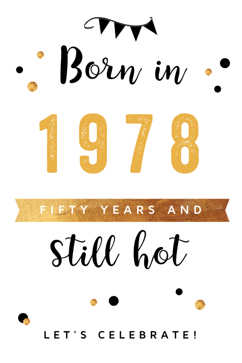 Carte d'invitation joyeuse et moderne pour les 50 ans avec confettis