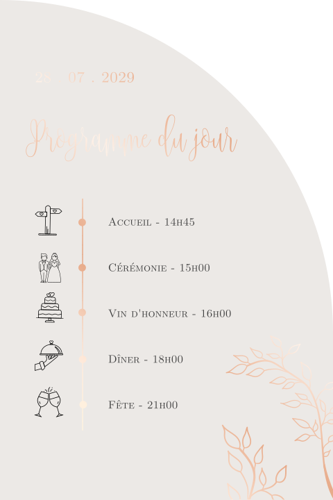 Carton d'informations en demi-arc avec dorure rosée