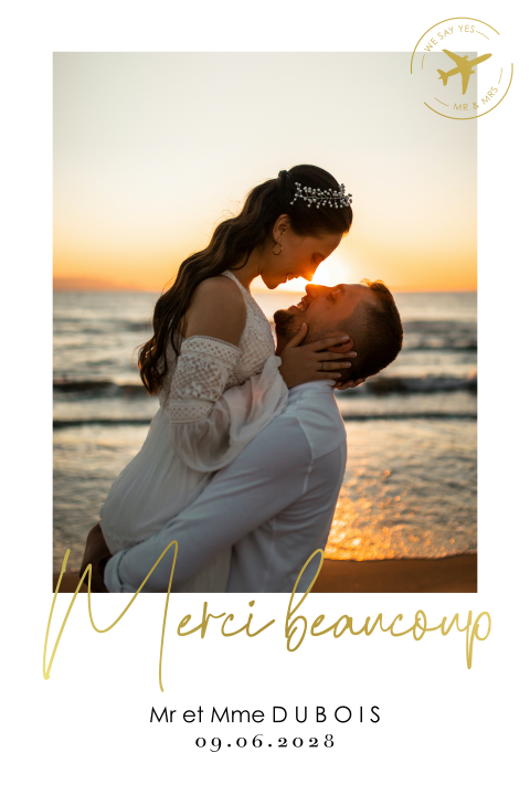 Carte de remerciement sur le thème du voyage avec détails dorés