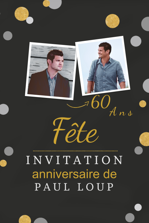 Invitation pour le 60e anniversaire avec des confettis sur fond sombre
