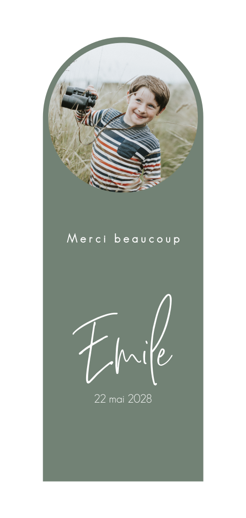 Carte de remerciement pour la communion avec photo sur fond vert