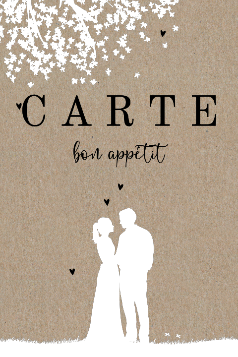 Carte de menu en papier kraft avec couple amoureux