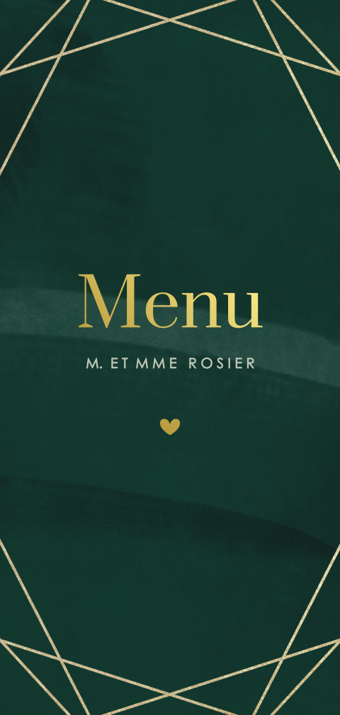 Menu vert avec forme géométrique et dorure
