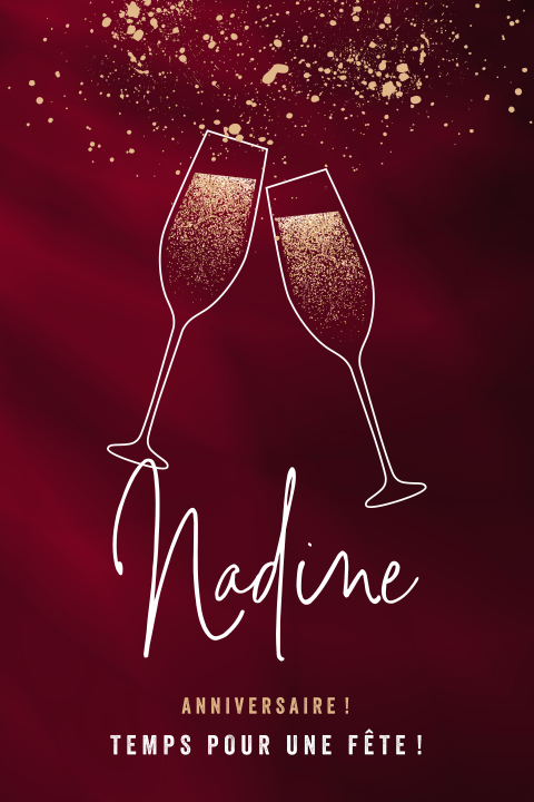 Invitation classique avec verres à champagne sur fond rouge foncé