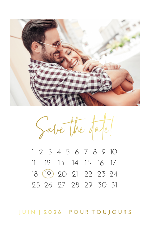 Save the date  moderne avec calendrier et photo