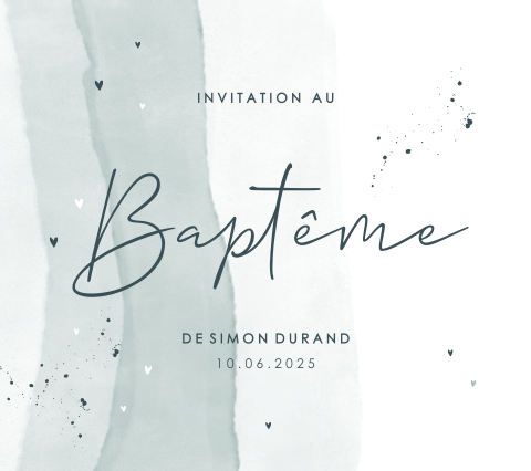 Joli faire-part de baptême dans des tons verts à l'aquarelle