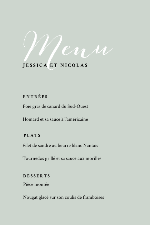 Menu discret en vert et une belle typographie